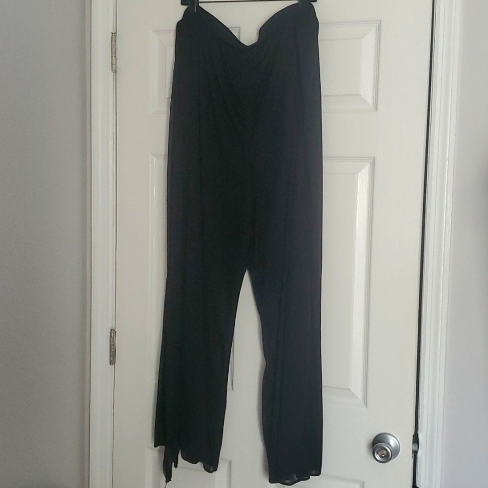 Wide leg pants with mesh overlay and attached tie